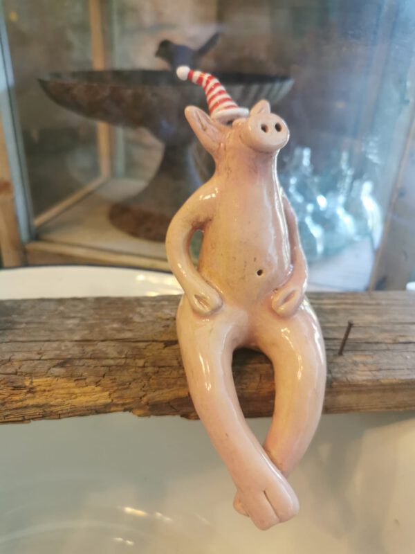 Kantenhockerschwein mit Ringelmütze