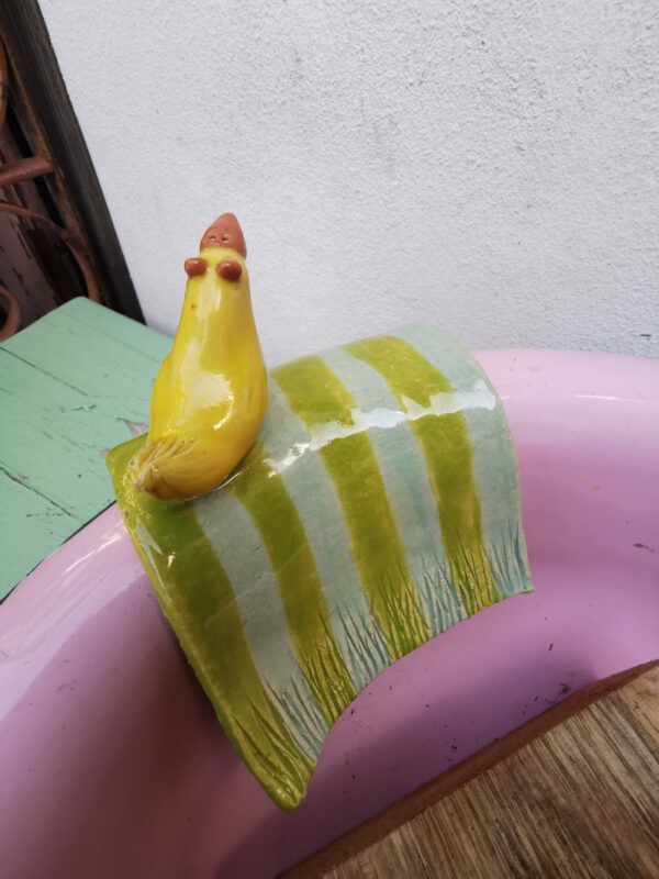 Grün blau gestreiftes Handtuch mit Ente, es passt perfekt auf einen Bidet Rand oder etwas ähnliches mit breitem Rand! Die Größe sieht man auf den Bildern. – Bild 2