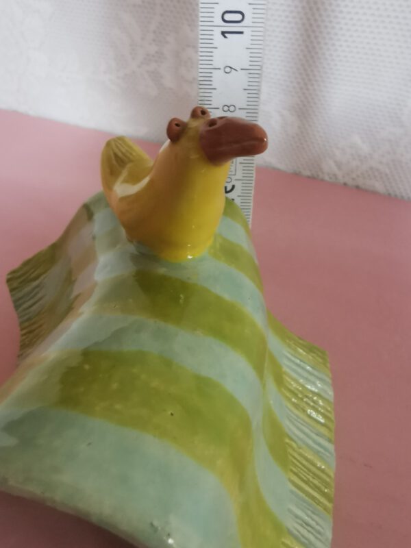 Grün blau gestreiftes Handtuch mit Ente, es passt perfekt auf einen Bidet Rand oder etwas ähnliches mit breitem Rand! Die Größe sieht man auf den Bildern. – Bild 6