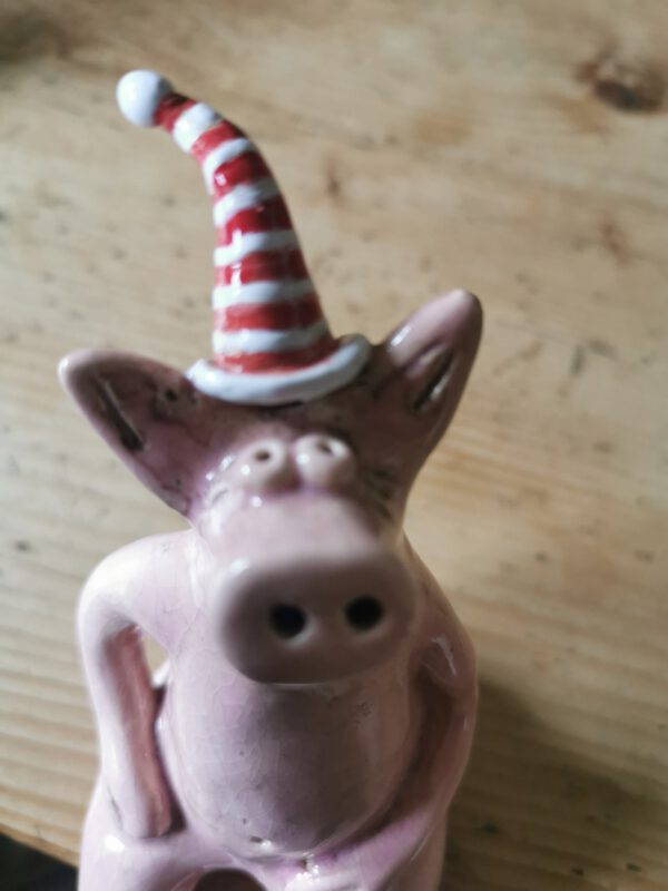 Kantenhocker Schwein mit Ringelmütze – Bild 4